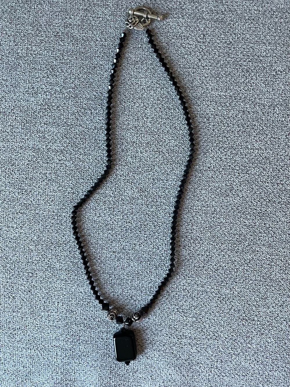 Vintage Whimsigoth Black Beaded Choker Necklace Rose Toggle Clasp